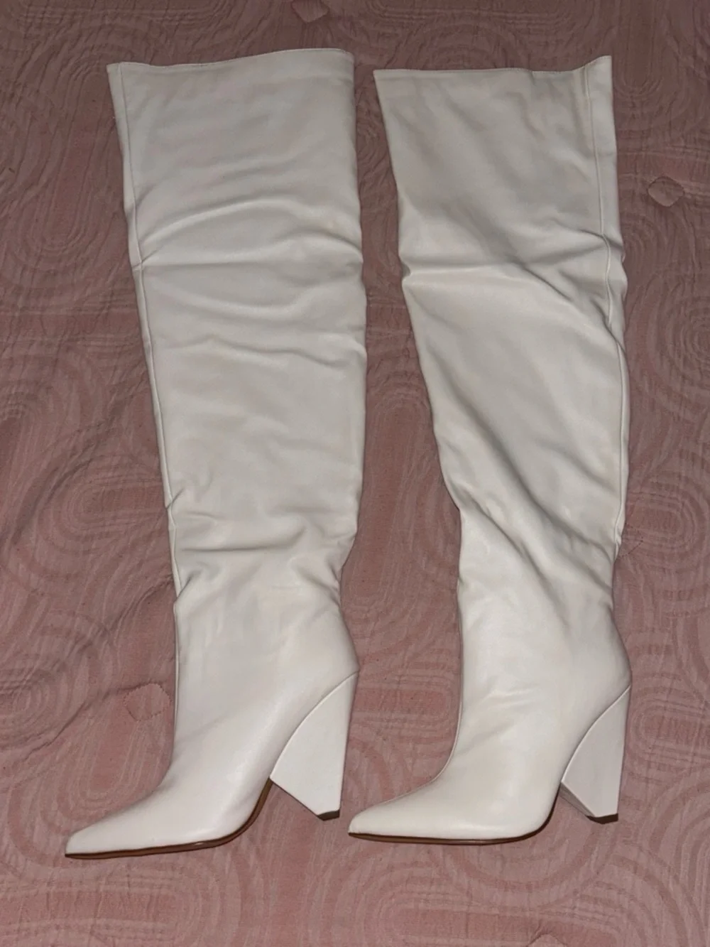 Fashion Nova White Over-The-Knee Pointed-Toe Boots